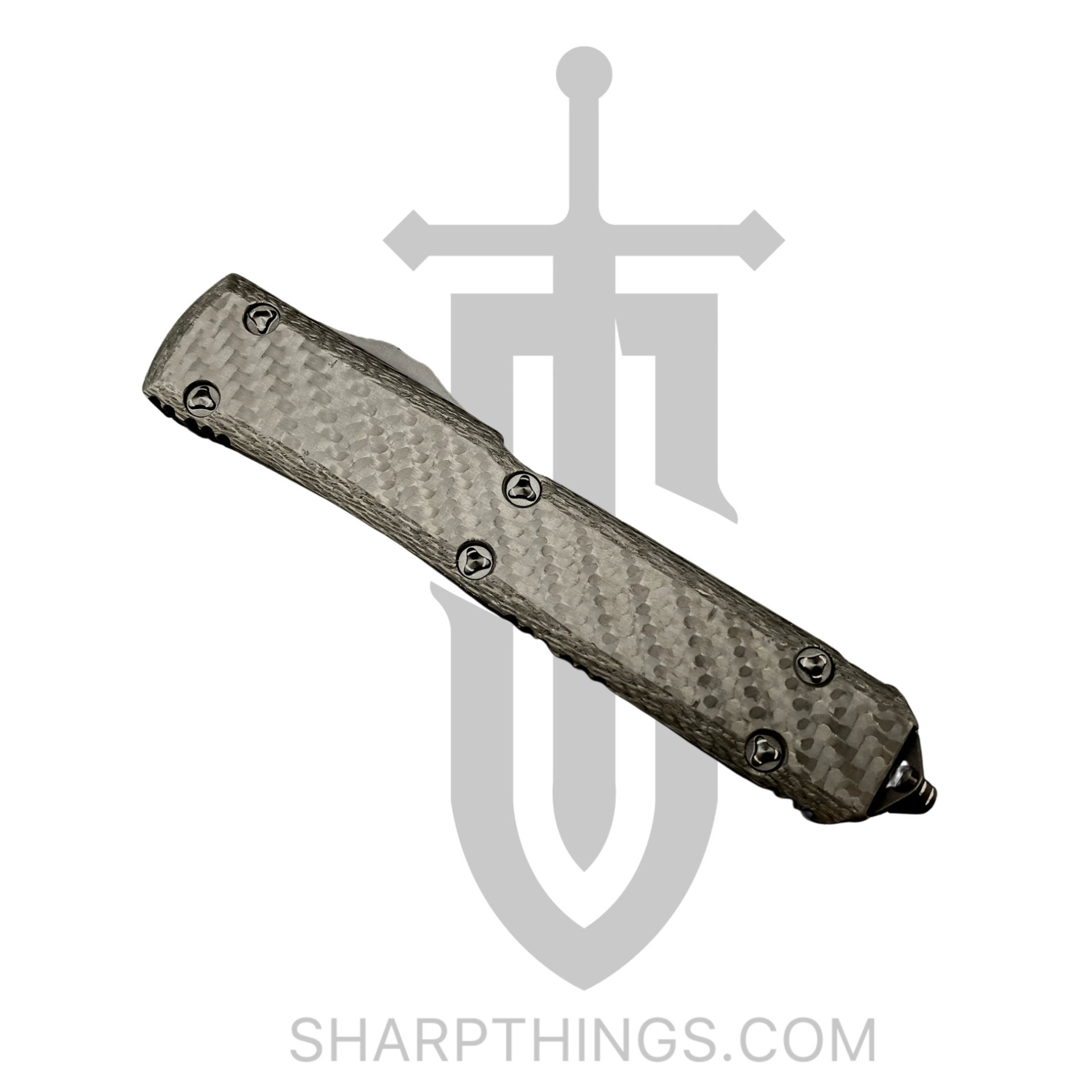 c35a5168-ea52-4407-b0e8-d496e0e3c8be_123-16CFS_1.jpg Microtech - 123-16CFS - Ultratech Signature Series - OTF Auto - Damascus Damascus Tanto - Aluminum/CF - Black - Image 1