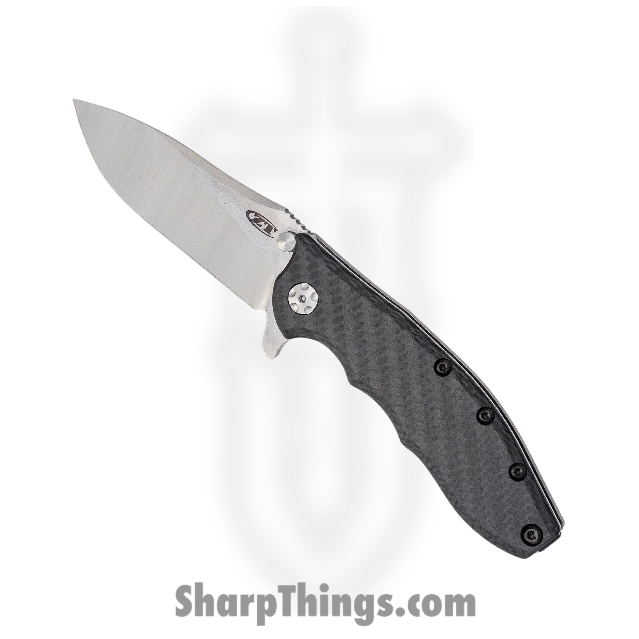 c40db73f-d7a0-4be4-840e-16665ddf3a1b_ZT0562CF_1.png Zero Tolerance - ZT0562CF - Hinderer Slicer - Folding Knife - CPM-20CV Satin Stonewash Drop Point - Carbon Fiber Stonewashed Titanium - Black - Image 1