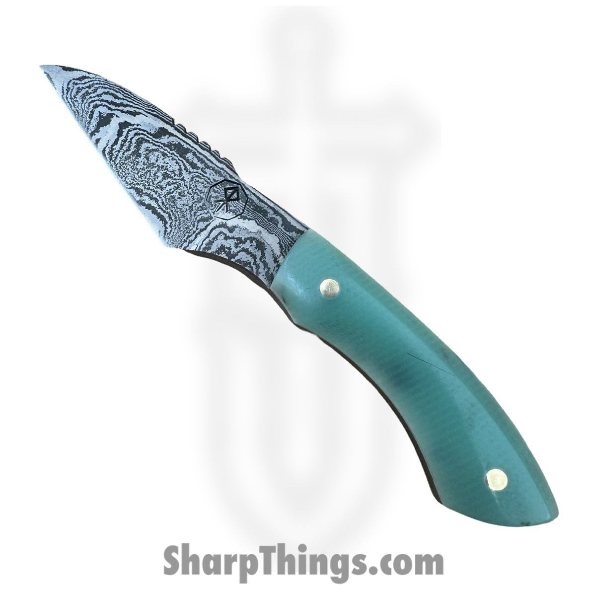 c42fb992-d532-4397-bb93-18880aea29f8_RRC-GAIA-03_1.jpg Royalty Rings Co. - RRC-Gaia-03 - Gaia - Fixed Blade Knife - Baker Forge Icestorm -Wavy Damascus Kiridashi - G10 - Tiffany Blue/White - Image 1