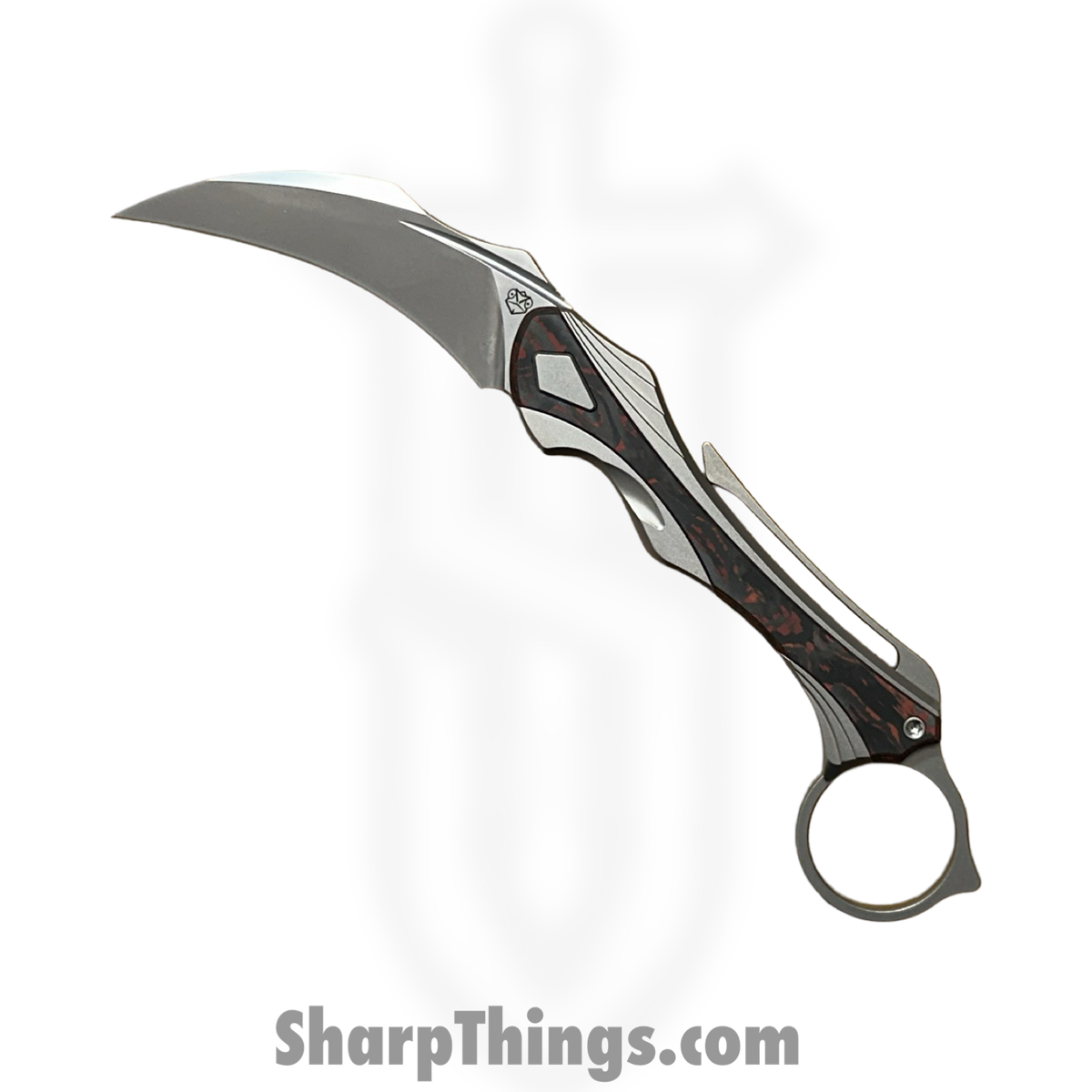 c52fccdc-6f9f-482e-b50d-78271d4aef76_PBTDPSW_1.jpg Poikilo Blade - PBTDPSW - Thorny Devil - Folding Knife - Bohler M398 Pearlescent Stonewash Hawksbill - Titanium Fat Carbon Fiber Inlays - Red - Image 1