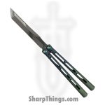 Medford Knife and Tool - MK2164TT-39A5-T4Q3-Q4 - Viceroy - Balisong - S45vn Tumbled Tanto - Titanium - Green Blue