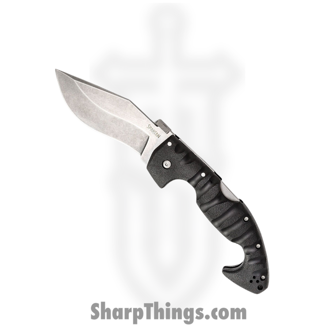 c59a45cb-b604-4462-8afb-2753525a585a_CS21ST_1.png Cold Steel - CS21ST - Spartan Lockback - Folding Knife - AUS-10A Stonewash Drop Point - Griv-Ex with Steel Fittings - Black - Image 1