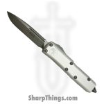 Microtech - 231-10APCR - UTX-85 - OTF Auto - M390, 204P, Elmax, or XHP Apocalyptic Drop Point - Aluminum - Clear