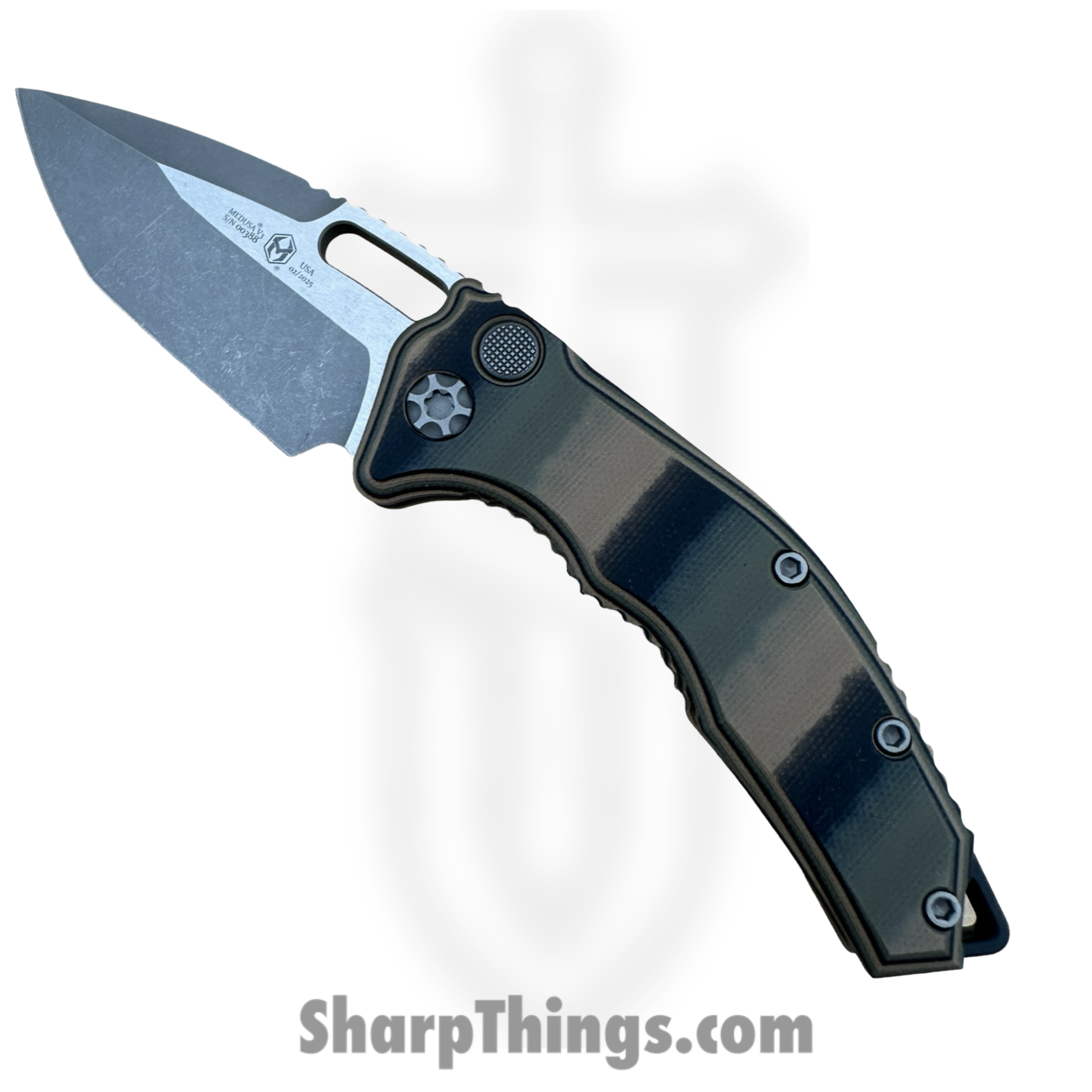 c616fc10-115a-437c-8671-10b21bdf5e55_H011-5A-G10CAMO_1-scaled-1.png Heretic Knives - H011-5A-G10CAMO - Medusa - Automatic Knife - CPM MagnaCut Stonewash Tanto - G10 - Camo - Image 1