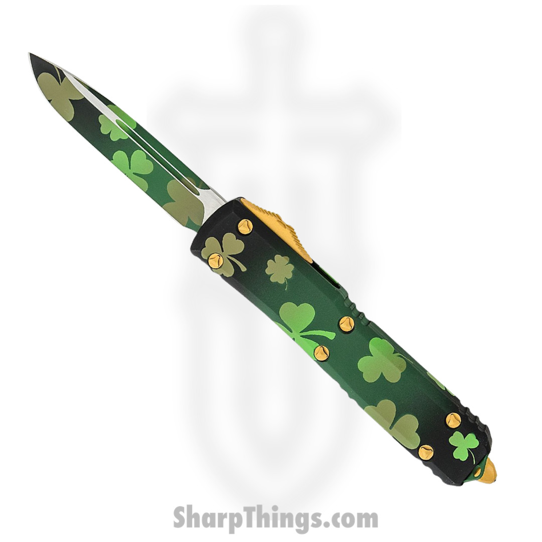 c632fcd4-5c53-4f64-b9ac-477fa6079f0b_121-1SPDS_1.jpg Microtech - 121-1SPDS - Ultratech Signature Series Tactical Automatic OTF Knife - Green Lucky Clover - Image 1
