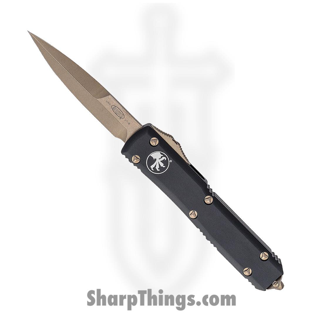 c6428a96-7218-4750-9782-961980790938_120-13_1.jpg Microtech - 120-13 - Ultratech - OTF Auto - Double Edge Bayonet Bronze Blade M390 - 6061-T6 Aluminum - Black - Image 1