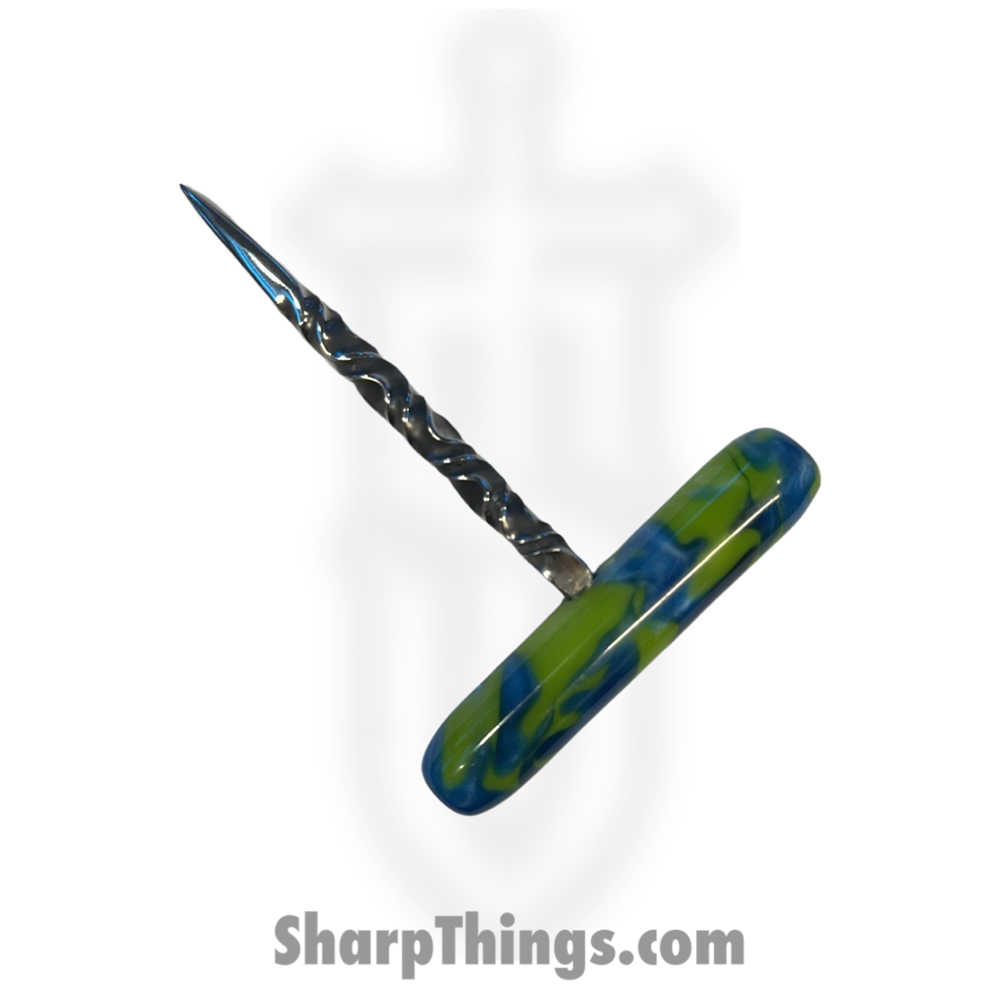 c6a62287-5856-4e82-90b8-13b9babbf950_FHF-TS-A-BLGR_1.jpg Full Heart Forge - FHF-TS-A-BLGR - T Handle Spike - Fixed Blade Knife - 316 Stainless Satin Spike - Acryllic - Blue, Green - Image 1