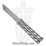 Bear & Son - BC114A - Butterfly Silver Vein - Balisong - 440 SS Blasted Tanto - Die Cast Metal - Black Silver