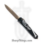Microtech - 121-13MLS - Ultratech Molon Labe - OTF Auto - M390, 204P, Elmax, or XHP Bronzed Apocalyptic Drop Point - Aluminum - Black White