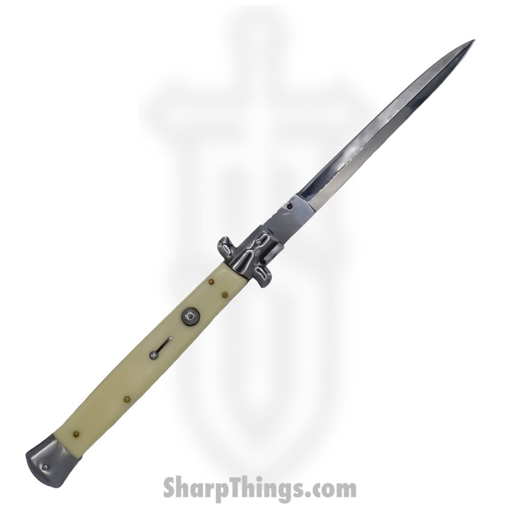 c8a0e131-bea9-4a02-b0b1-1874cd6a5cbf_SBBOL13SI_1.jpg Steel River Knives - SBBOL13SI - Grosso 13in Stiletto - Swinguard Lockback Auto - 440 Bayonet - Ivory - Image 1