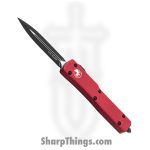 Microtech - 147-1RD - UTX-70 - OTF Auto - Elmax, M390, 204P Two Tone Dagger - 6061-T6 Aluminum - Red