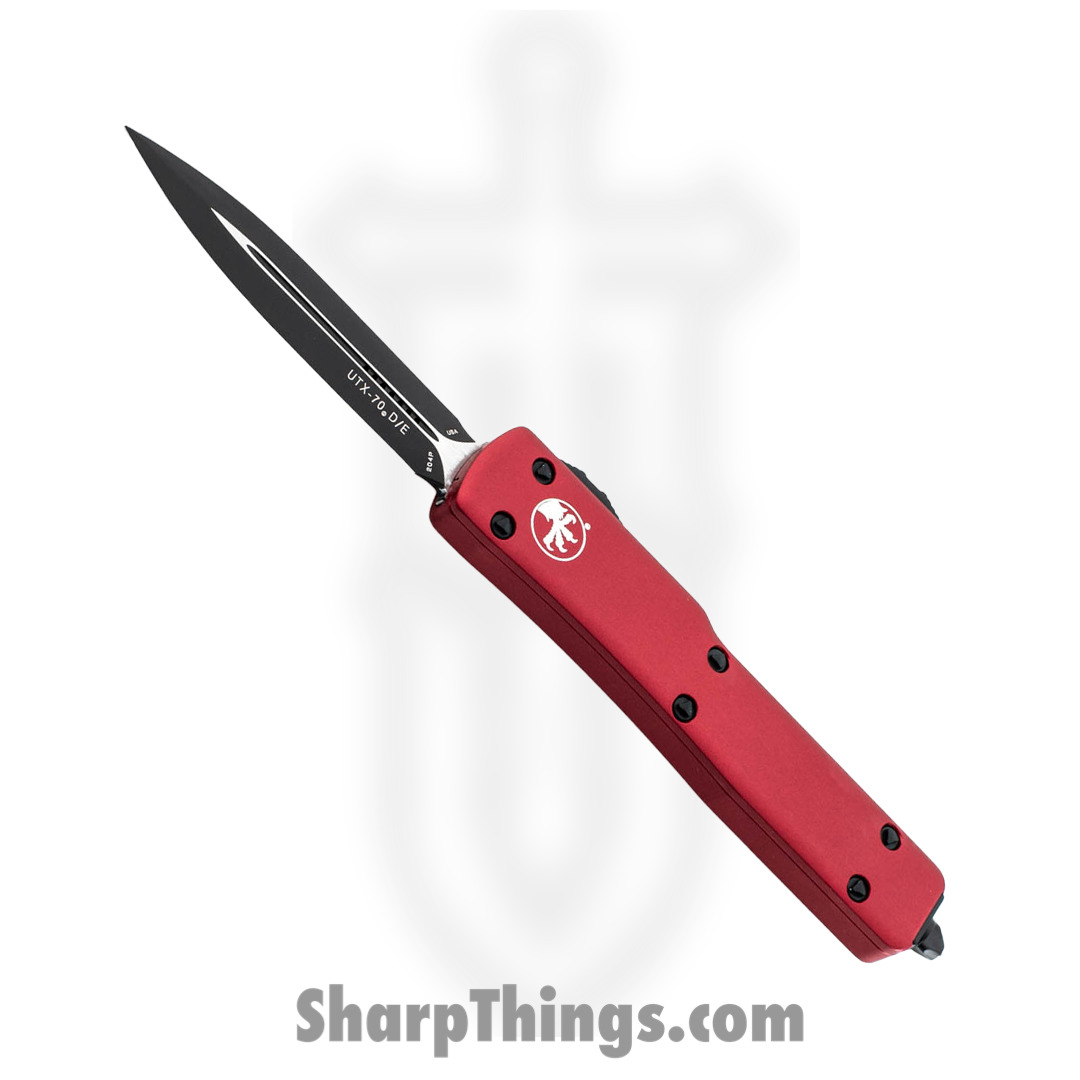 c94d1fac-ca8d-4990-87e2-6d3d20e0aedc_147-1RD_1.jpg Microtech - 147-1RD - UTX-70 - OTF Auto - Elmax, M390, 204P Two Tone Dagger - 6061-T6 Aluminum - Red - Image 1