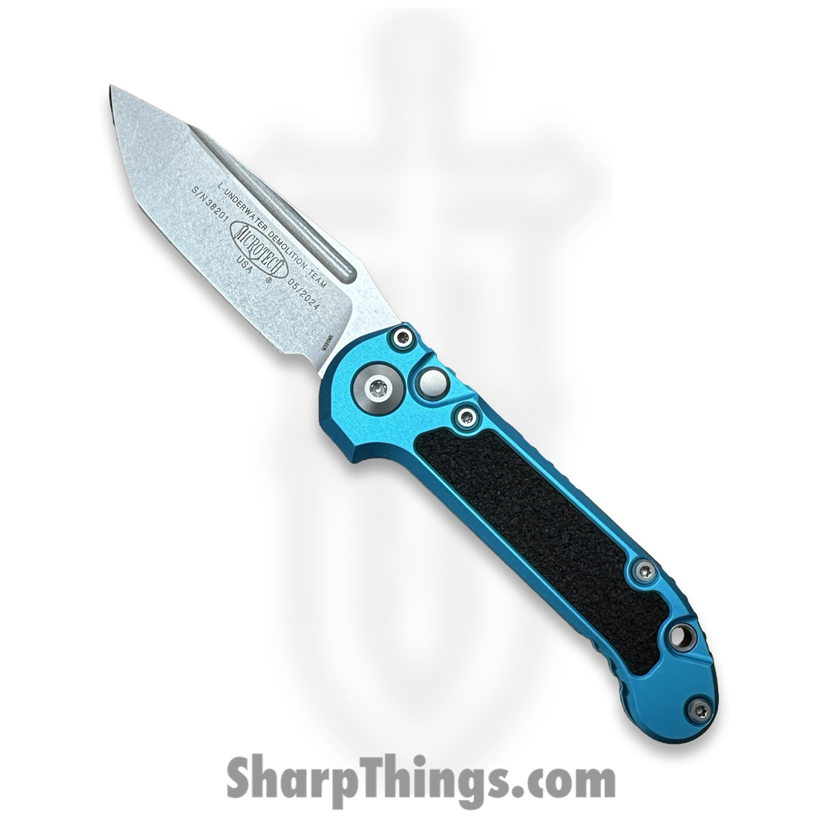 c9729caf-59a7-49ca-917f-4073d28acb5f_1136-10TQ_1.jpg Microtech - 1136-10TQ - L.U.D.T. Gen III - Automatic Knife - M390MK Stonewash Tanto P/S - 6061-T6 Alu - Turquoise - Image 1