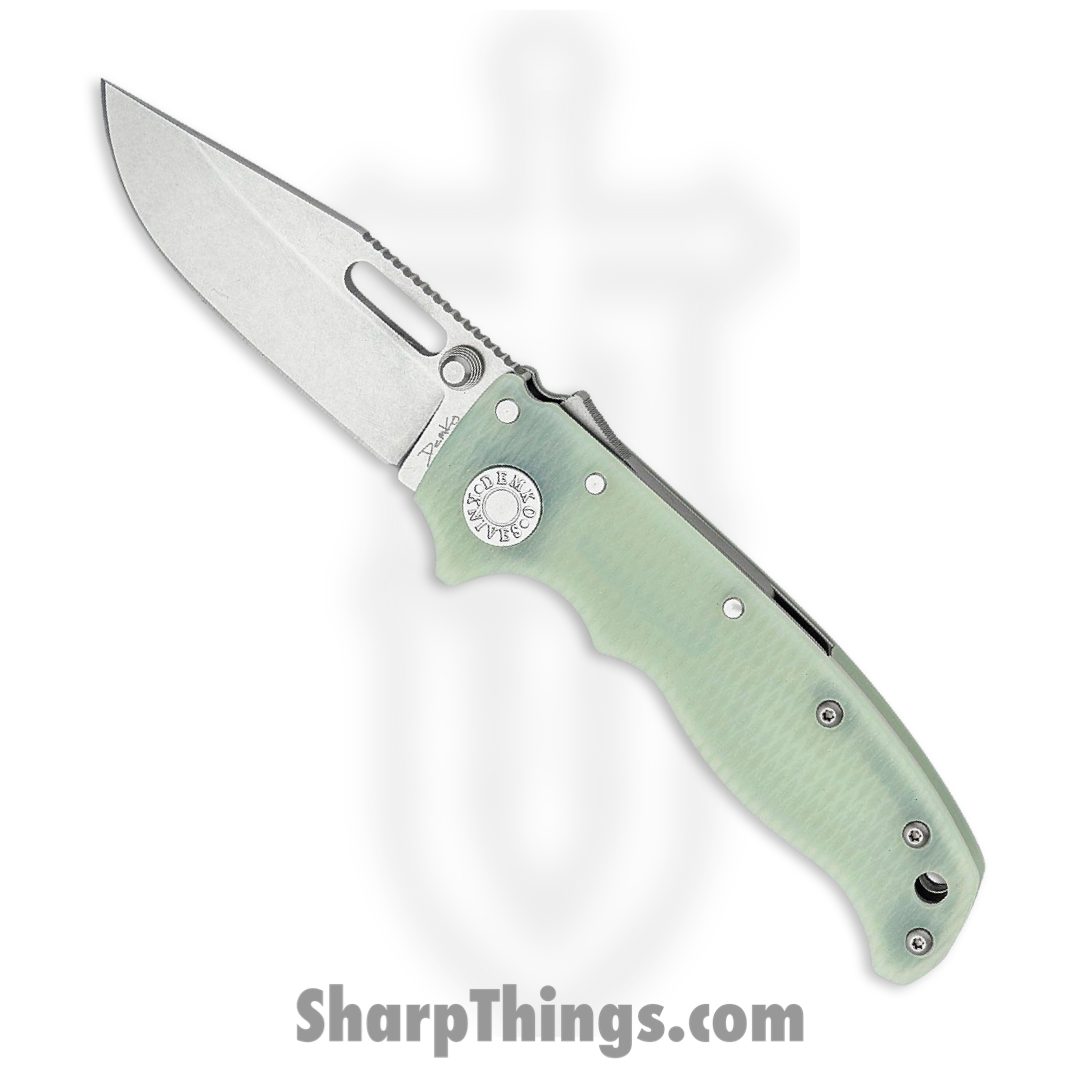c9cac18a-1ae6-4e75-9c4a-8fd11900a66a_DEM09630_1.jpg Demko Knives - DEM09630 - AD 20.5 Shark-Lock - Folding Knife - CPM-S35VN Stonewash Clip Point - G-10 - Jade - Image 1