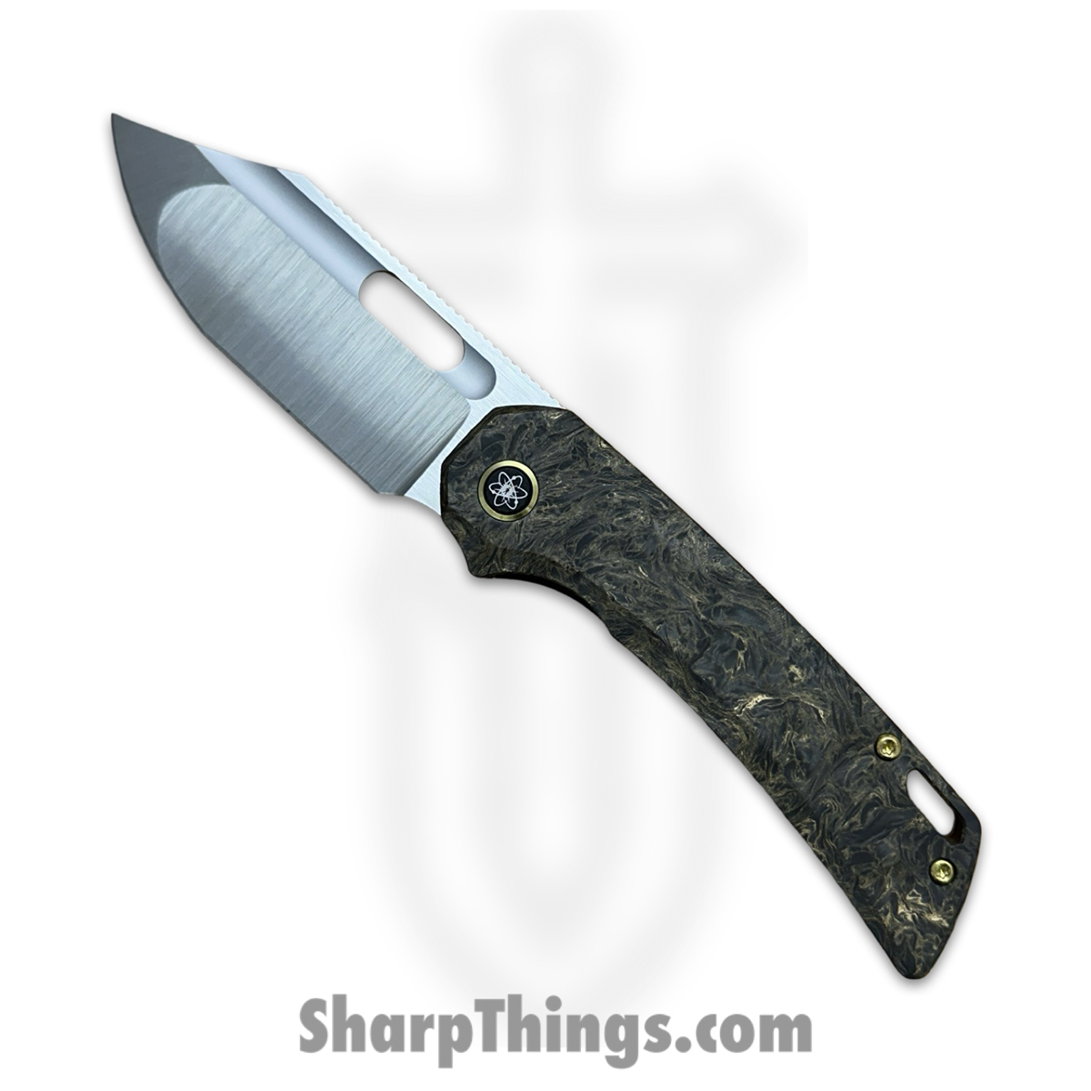 c9d49581-1d6f-48e1-a1f4-09eb4569e2ef_EMPRELDRKMAT_1.jpg EMPEDC - EMPRELDRKMAT - Relative - Folding Knife - Stonewash Magnacut Bowie - Fat Carbon Titanium - Gold - Image 1