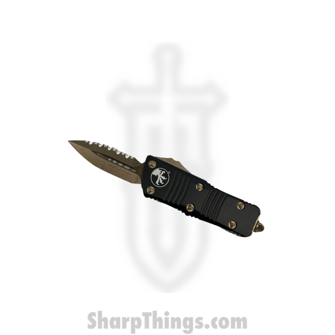 ca1d3cda-295f-4a4e-aceb-97b39b4e36e0_238-15_1.png Microtech - 238-15 - Troodon Mini - OTF Auto - Elmax, M390, 204P Bronze Dagger - 6061-T6 Aluminum - Black - Image 1