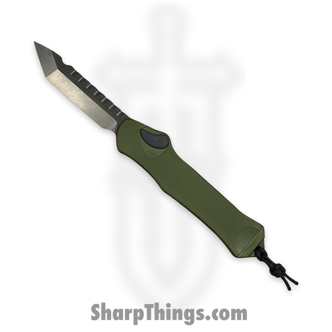 cac777d7-042a-4d09-b5de-7f9654726533_H006-6A-GRN_1.jpg Heretic Knives - H006-6A-GRN - Hydra - OTF Auto - Magnacut DLC Tanto - Aluminum - Green - Image 1
