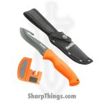 Smith's Sharpeners - AC51235 - Edgesport - Fixed Blade Knife - 420 Stainless Black Oxide Guthook - TPE - Orange