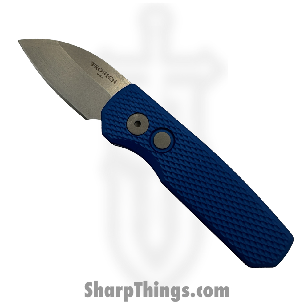cb4e0a22-ffc7-47e8-a220-cfc0a2482733_R5305-Blue_1.jpg ProTech - R5305-Blue - Runt 5 Textured - Automatic Knife - CPM MagnaCut Stonewash Wharncliffe - Aluminum - Blue - Image 1