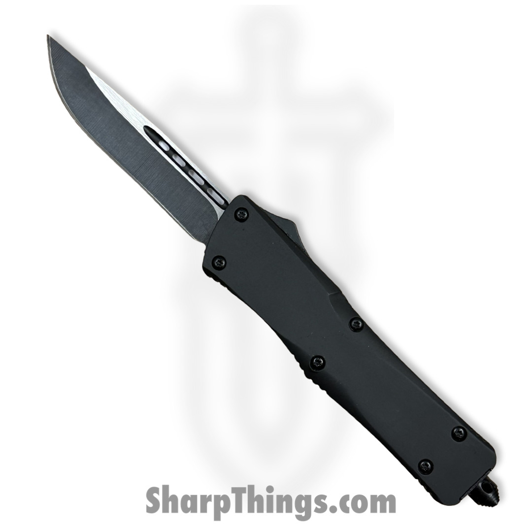 ccf70676-fd1c-4e65-8872-8d031f96b8c2_SBT17DPSBK_1.jpg Steel River Knives - SBT17DPSBK - Tyranny OTF Auto - 440 2 Tone Drop Point Serrated - Black - Image 1
