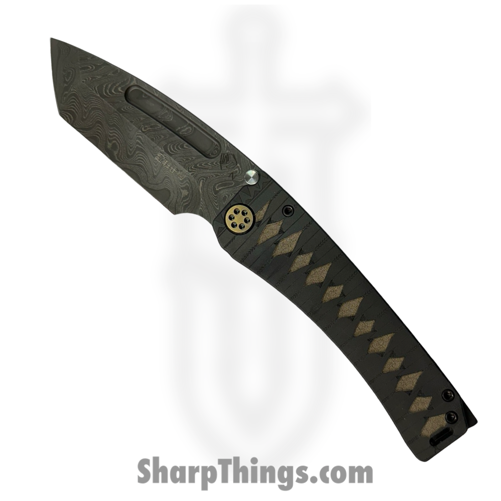 cda9c413-9e65-4552-9c2d-c62e0cbd8579_MK045CNT-31A6-TPCP-BP_1.png Medford Knife and Tool - MK045CNT-31A6-TPCP-BP - Marauder-H - Folding Knife - Chad Nichols Damascus Tanto - "Tsunami-Maki" Titanium - Black Bronze - Image 1