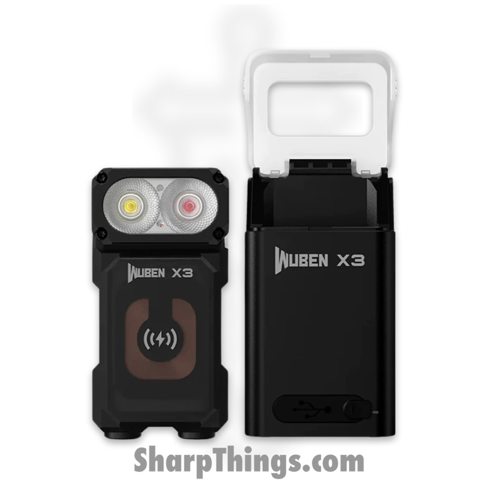 cdfe1c84-03c6-421a-986b-b90cf0a6b04d_WX3CHBX-BLK_1.jpg Wuben - WX3CHBX-BLK - Wuben X3 Owl EDC Flashlight and 3000mah Charging Box - Black - Image 1