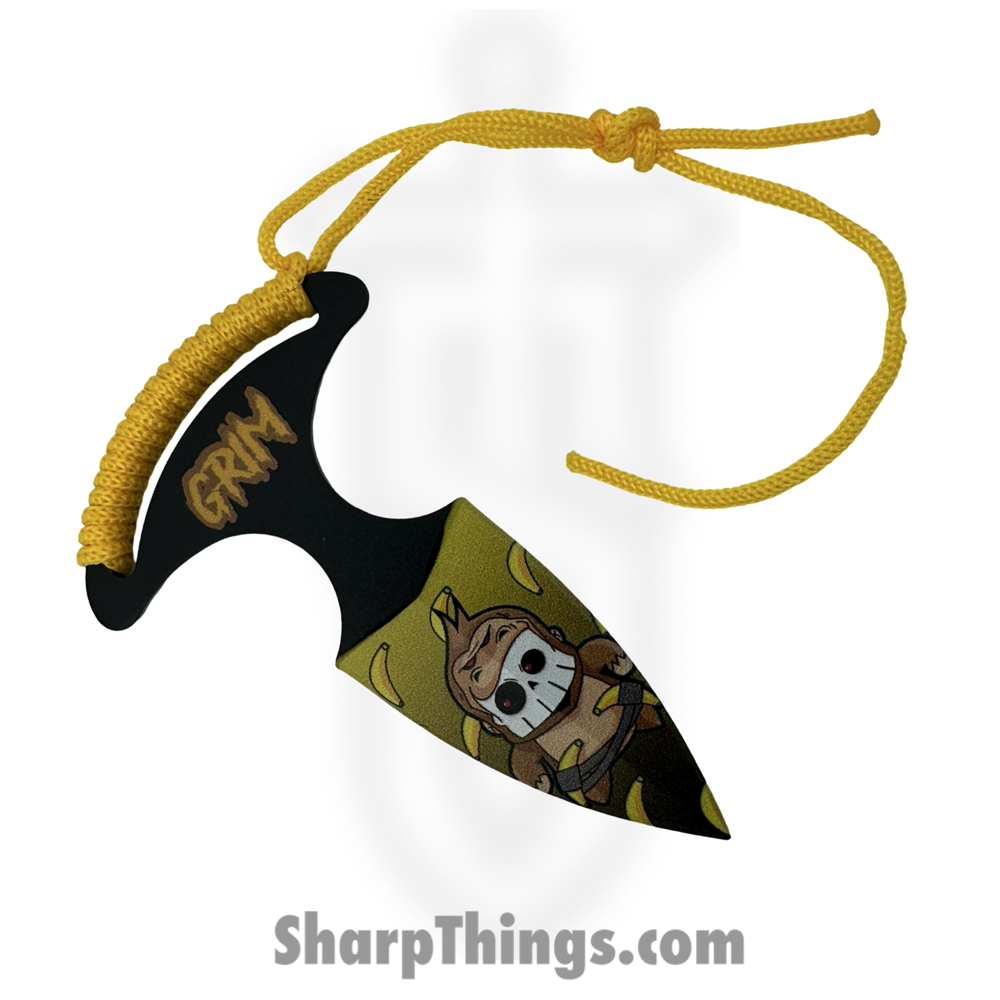 ce140baa-39f2-4fc4-a2bd-5644d8107897_SD040YL_1.jpg VOC - SD040YL - Grim Push Dagger Ape - Fixed Blade Knife - 440 SS Coated Dagger - Cord Wrap - Yellow - Image 1