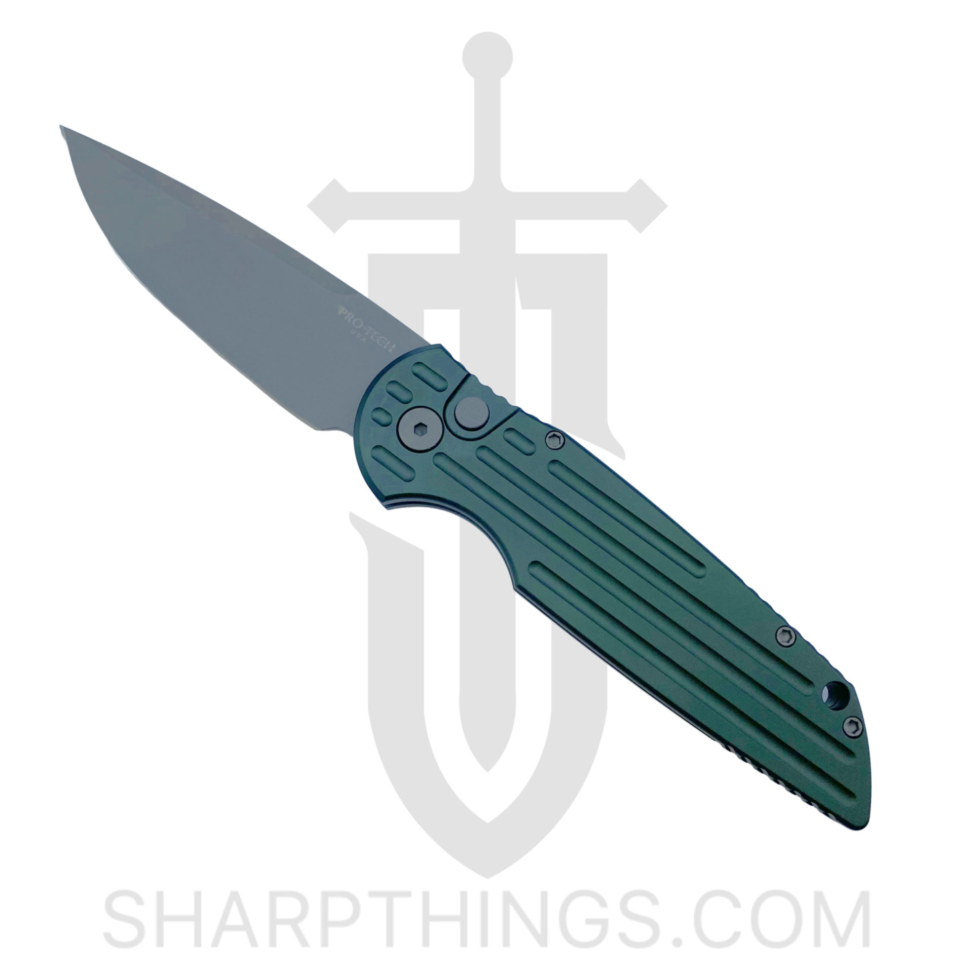 cec0731e-6d30-403a-86e4-0f9f4f9791d7_TR-3-Green_1.jpg ProTech - TR-3 Green - Tactial Response 3 - Automatic Knife - 154CM Blasted Drop Point - Aluminum - Green - Image 1