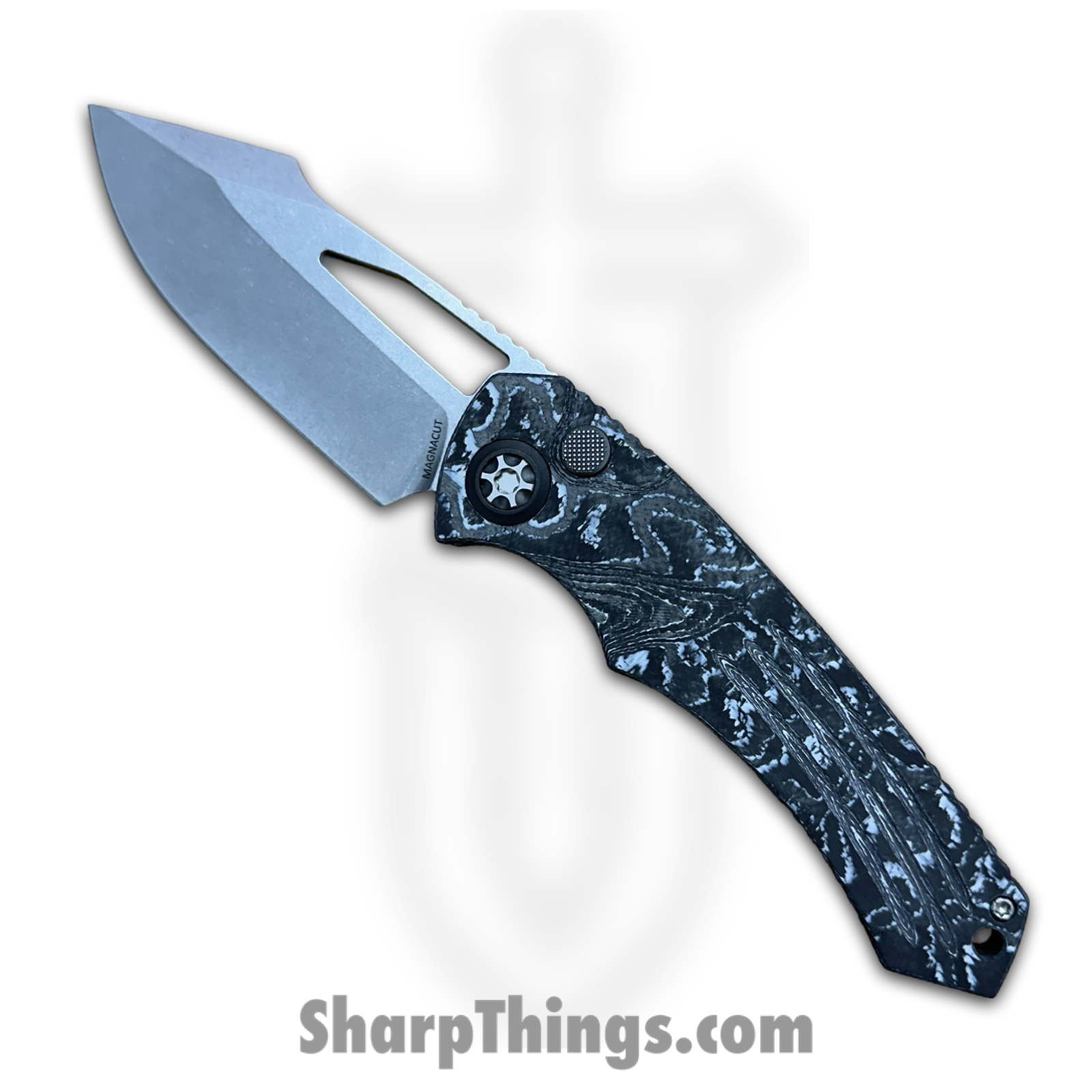 cf5e7299-a994-4174-9341-279effa66366_H046-2A-WT_CC_1.png Heretic Knives - H046-2A-WT/CC - Pariah - Folding Knife - MagnaCut Stonewash Drop Point - Carbon Fiber - Black White - Image 1