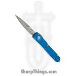 Microtech - 120-10BL - Ultratech - OTF Auto - Elmax, M390, 204P Stonewash Bayonet - 6061-T6 Aluminum - Blue