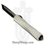 Heretic Knives - H027F-14A-BLZ - Manticore E - OTF Auto - Magnacut Battleworn Tanto - 6061 T6 Aluminum - Blizzard
