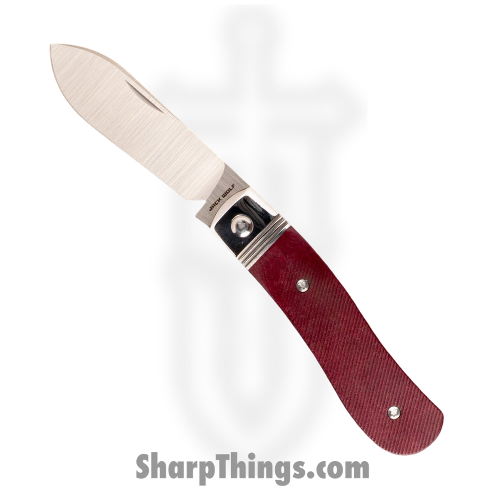 cfad0e61-13a5-4d2f-9298-da03cd8cd03e_K9-SS-01-RICH-RED_1.jpg Jack Wolf Knives - K9-SS-01-RICH-RED - K9 Jack Steel Series - Folding Knife - 154CM Satin Dogleg - Richlite Sawcut - Redstone - Image 1