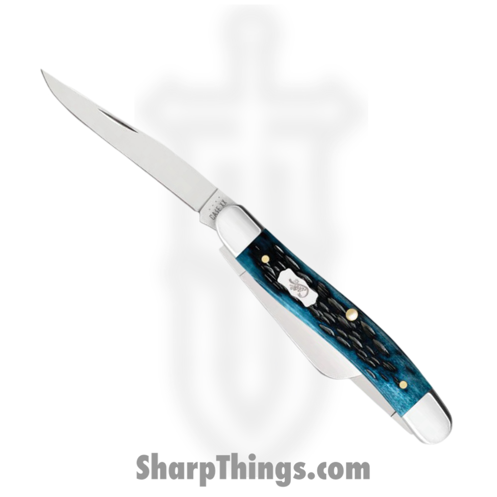 d1b00ba7-f7ea-4ba4-9d4a-41996c016dda_CA51851_1.jpg Case Cutlery - CA51851 - Medium Stockman - Folding Knife - Tru-Sharp™ Stainless Polished Clip/Sheepfoot/Spey - Peach Seed Jig Bone - Blue - Image 1