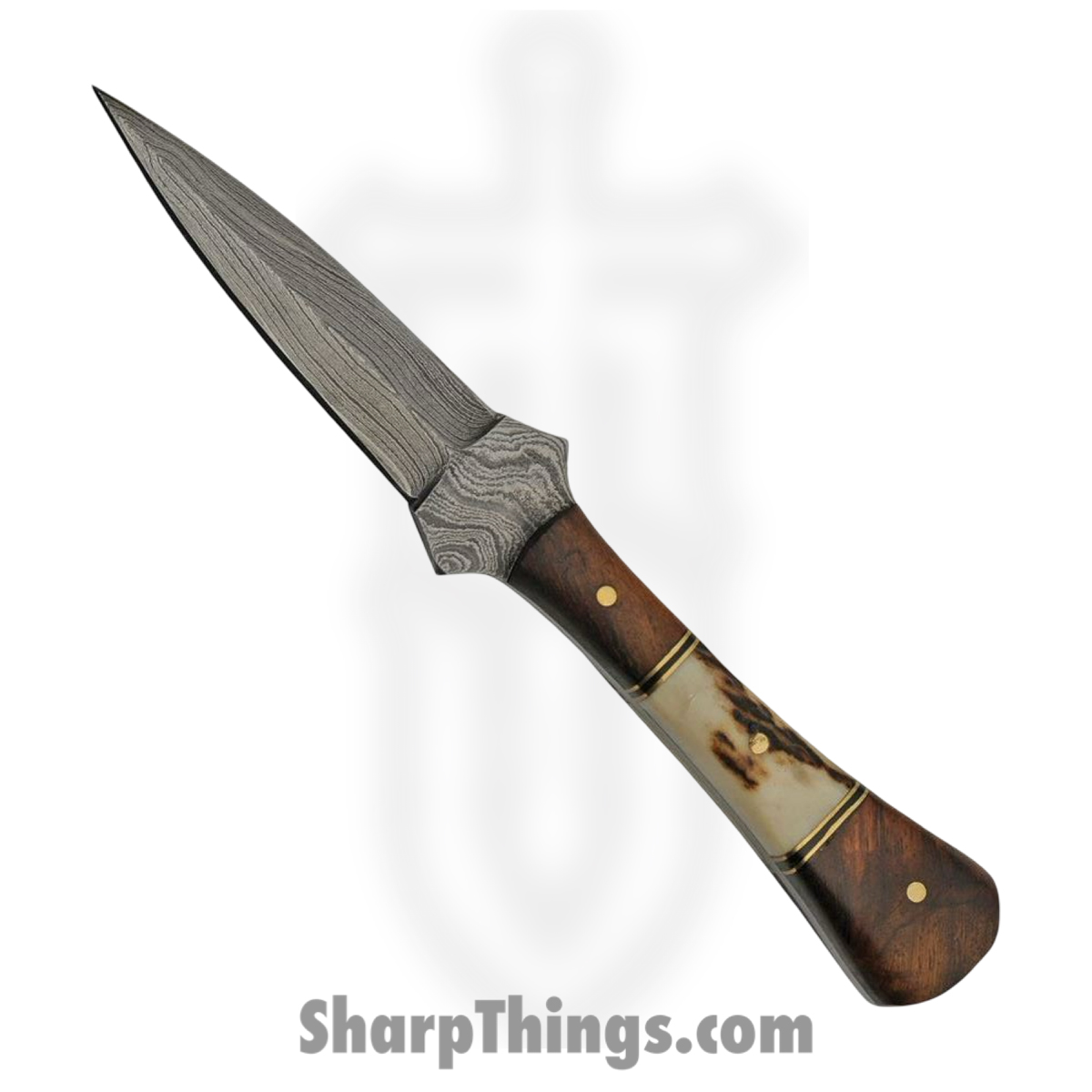 d2803df2-5d29-4be6-a2b5-a70066360ea3_DM1267_1.jpg Damascus - DM1267 - Baby Boot Dagger - Fixed Blade Knife - Damascus - Stag Wood - Brown White - Image 1