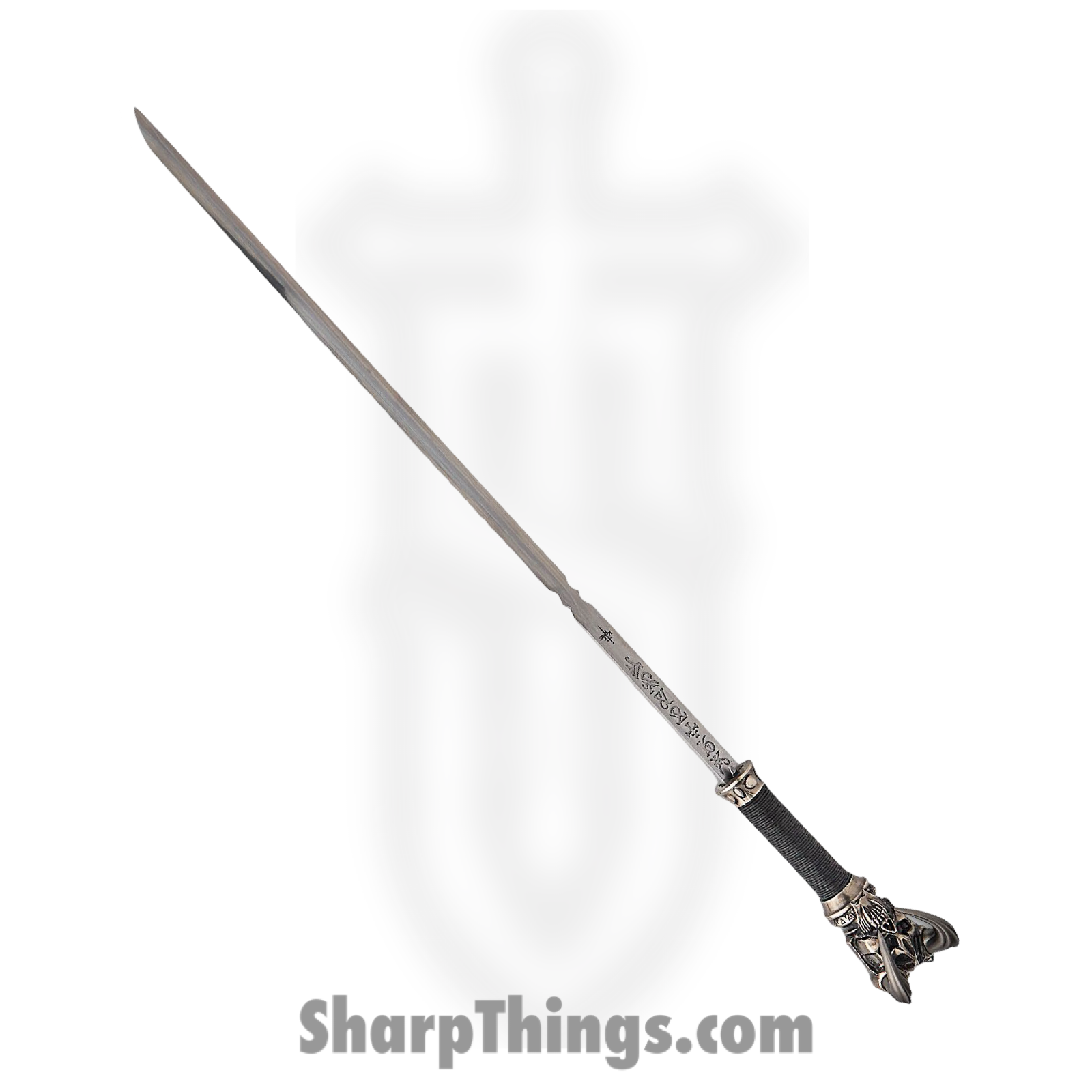 d2e446fd-b9f9-4a90-9a1e-6726b2d07dd3_KR0071_1.png Kit Rae - KR0071 - Vorthelok Sword Cane - 1045 HC Stonewash Dagger - Cord Wrapped - Black - Image 1