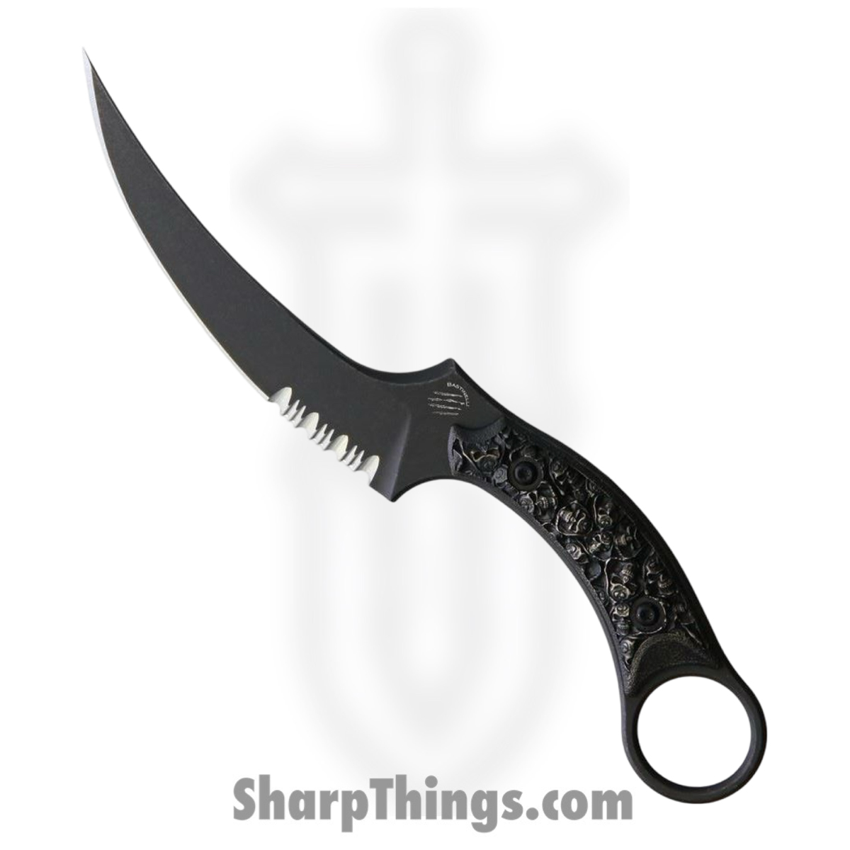 d3f8c1f3-1aba-49e7-be70-80e98c6023e3_BAS206SZ_1.jpg Bastinelli Creations - BAS206SZ - Mako - Fixed Blade Knife - N690 Coated Full Tang P/S - Sculpted Skull - Black Bronze - Image 1