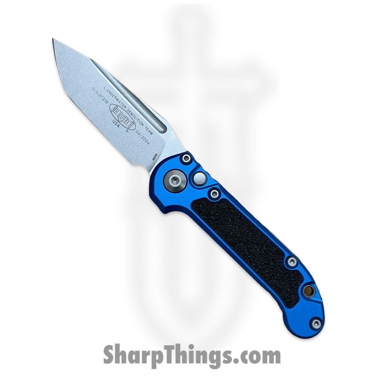 d5554a40-6f4c-4d82-b445-eb08622474b3_1136-10BL_1.jpg Microtech - 1136-10BL - L.U.D.T. Gen III - Automatic Knife - M390MK Stonewash Tanto - 6061-T6 Aluminum - Blue - Image 1