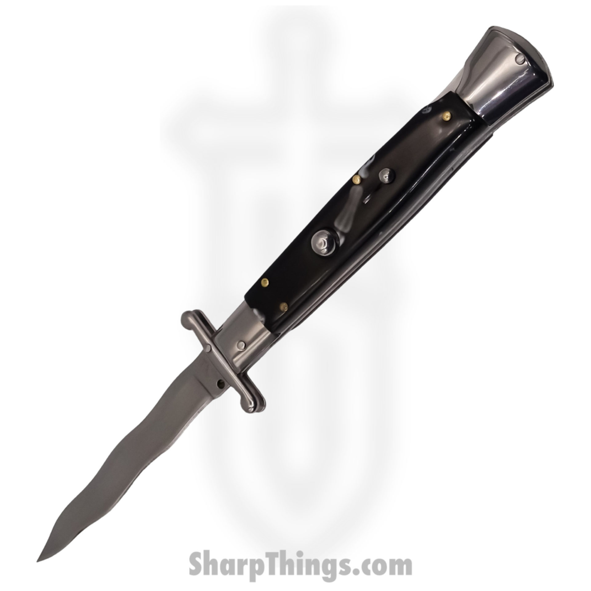 d5d49cca-57fd-4603-b976-ffbdb1f6ec1c_SBSG10KRSH_1.jpg Steel River Knives - SBSG10KRSH - Liscio 10in Stiletto - Swinguard Lockback Auto - 440 Kris Bayonet - Black - Image 1
