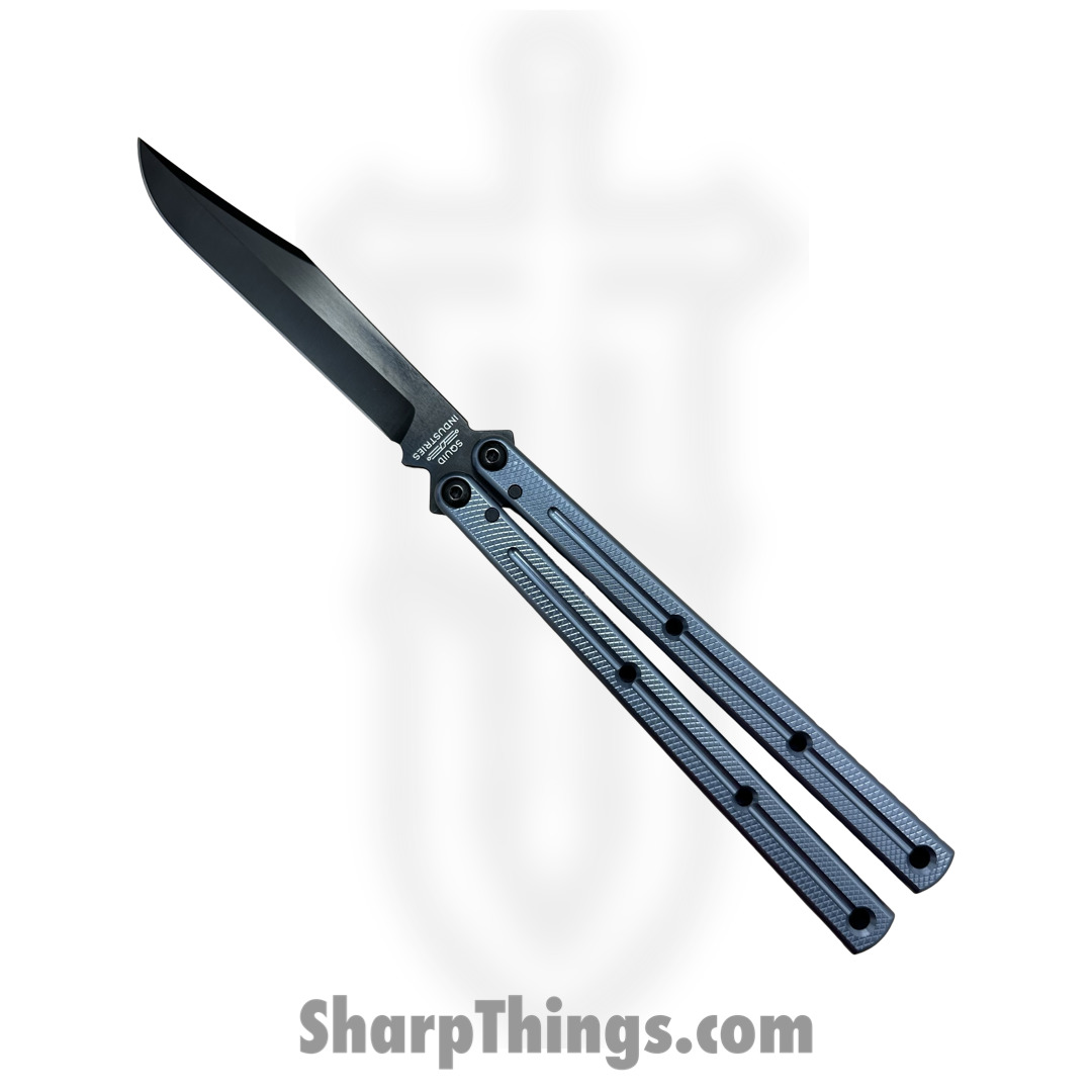 d603c70b-d70f-4180-ad58-1980cb727d83_09BWALDC01GM_1.jpg Squid Industries - 09BWALDC01GM - Krake Raken Bowie V2.5 Inked Balisong Knife - AEB-L 7075 - Gunmetal - Image 1