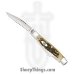 Case Cutlery - CA00079 - Medium Stockman - Folding Knife - Carbon Steel Polished Clip/Sheepfoot/Pen - Peach Seed Jig Amber Bone - Brown