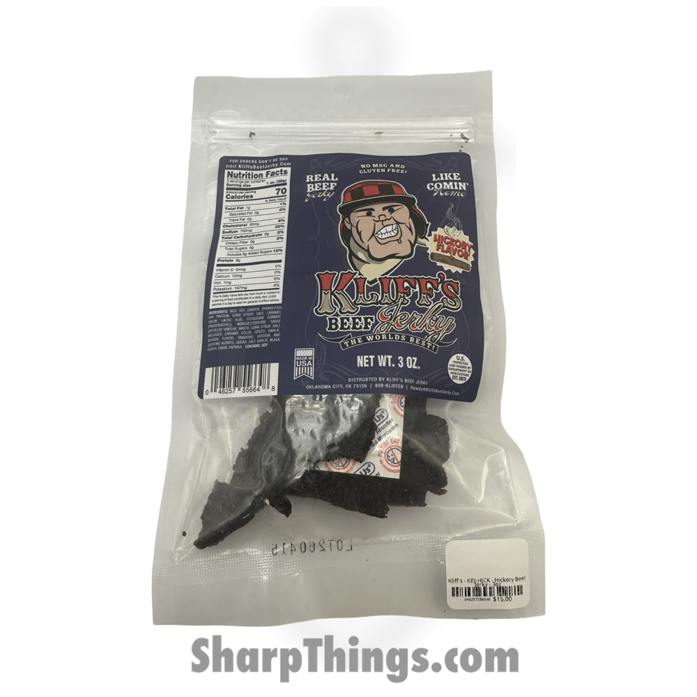 d7ad9df2-ba49-4c8d-a7e5-31b5f37e5803_KBJ-HICK_1.jpg Kliff's - KBJ-HICK - Hickory Beef Jerky - 3oz - Image 1