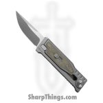 Reate Knives - ExoMinSwDpGr - Mini Exo - Gravity Knife - CPM-3V Stonewashed Drop Point - Micarta - Green