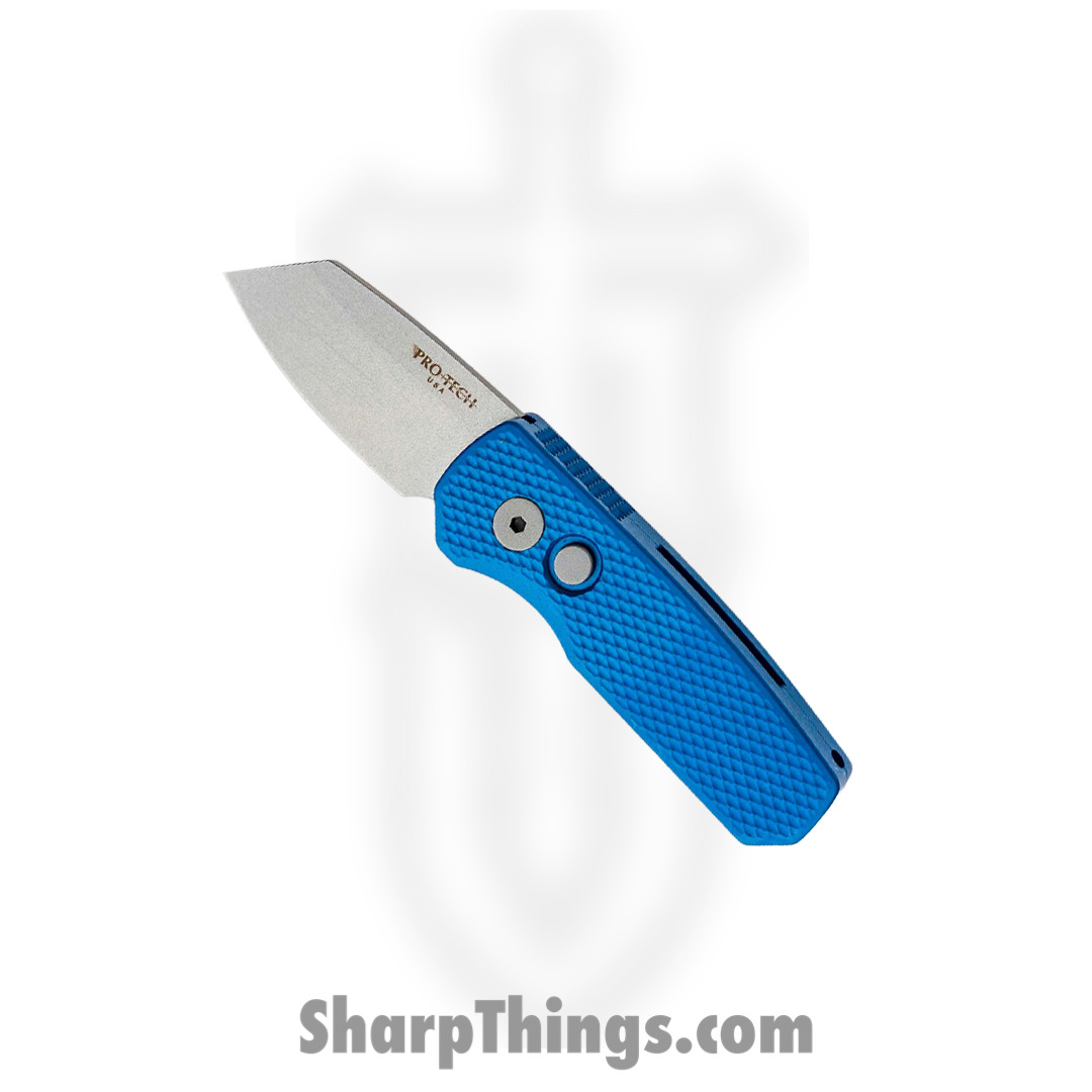 d7d7d181-62ff-4689-938e-f78ed1760657_R5205-Blue_1.jpg ProTech - R5205-Blue - Runt 5 - Automatic Knife - CPM-20CV Stonewash Reverse Tanto - Aluminum - Blue - Image 1