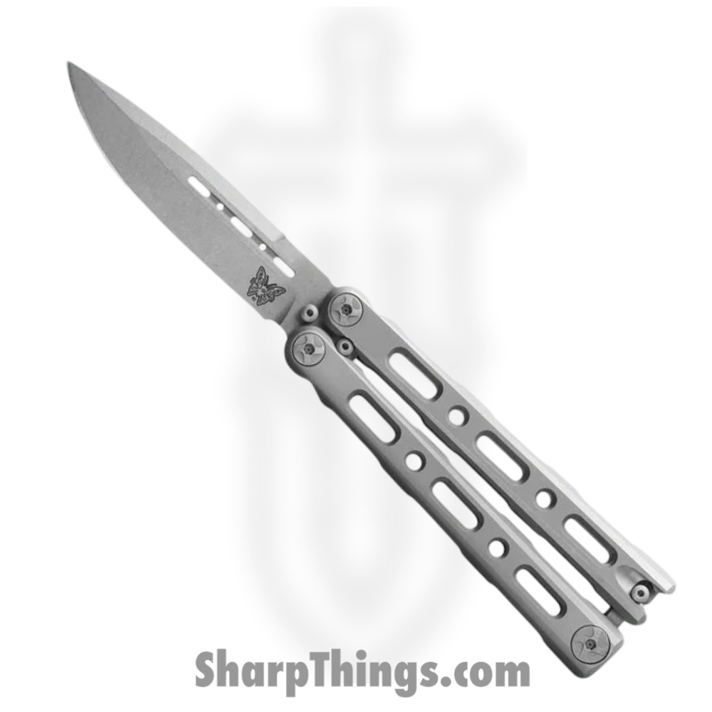 d7fea793-6d68-4daa-b670-1347a83dd108_82_1.jpg Benchmade - 82 - Laro - Balisong - CPM MagnaCut Stonewash Drop Point - Titanium - Gray - Image 1