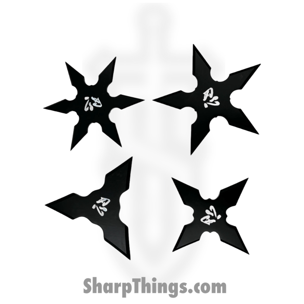 d836aa35-57df-48d1-90b9-b9671a4776a0_FM-431-4_1.jpg Tiger USA - FM-431-4 - Throwing Stars Set of 4 - Fixed Blade Knife - 1045 Surgical Steel Coated - 1045 Surgical Steel - Black - Image 1