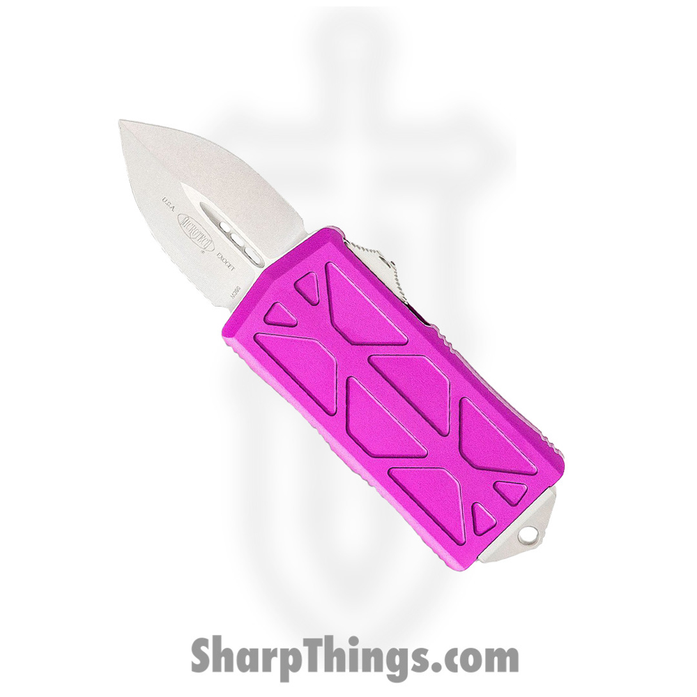 d863b713-e135-4959-801a-09a06d3c59b0_157-10VI_1.jpg Microtech - 157-10VI - Exocet Money Clip - OTF Auto - M390 Stonewash Dagger - 6061-T6 Aluminum - Violet - Image 1