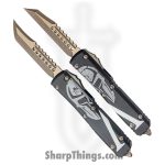 Microtech - 119-13SETMLS - Ultratech Hellhound/Warhound Molon Labe Set - OTF Auto - Elmax Bronze Apocalyptic - 6061-T6 Aluminum - Black/White
