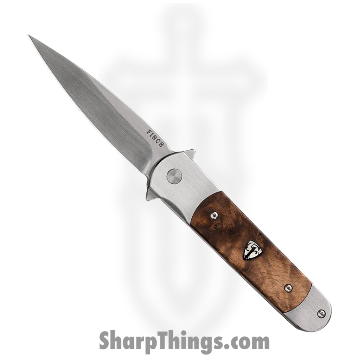 d9eae59c-0ea1-491c-87f5-87d984487ffa_RR204_1.jpg Finch Knife Co. - FKCRR204 - Road Runner - Folding Knife - 154CM Satin Spear Point - Burlwood - Brown - Image 1