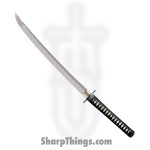 Cold Steel - CS88BWWK - Wakizashi Long Handle - Fixed Blade Knife - 1060 HC Polished Sword - Braided Cord Wrapped - Black White Brass