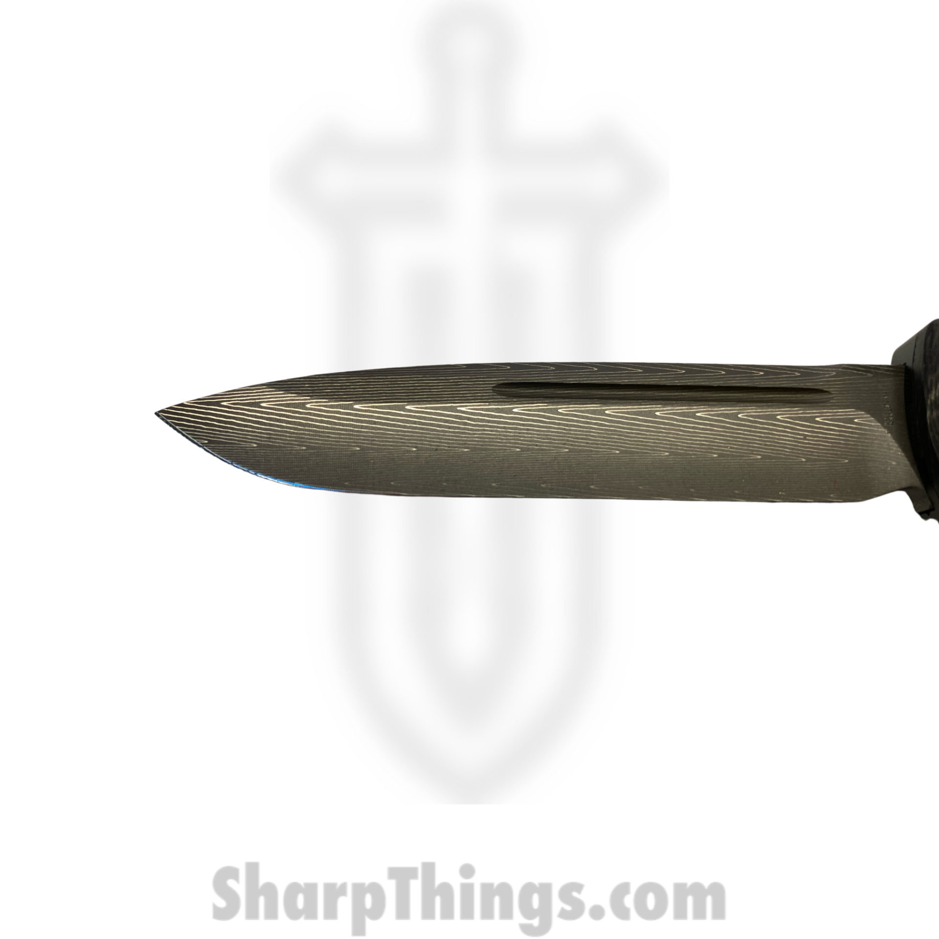 dadf7049-859b-4b3b-beac-4df2790b5717_121-16CFS_1.jpg Microtech - 121-16CFS - Ultratech Signature Series - OTF Auto - Damascus Damascus Drop Point - Aluminum/CF - Black - Image 1